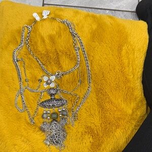 Free People Elegant layered Silver Necklace with Floral Accents (gold available)